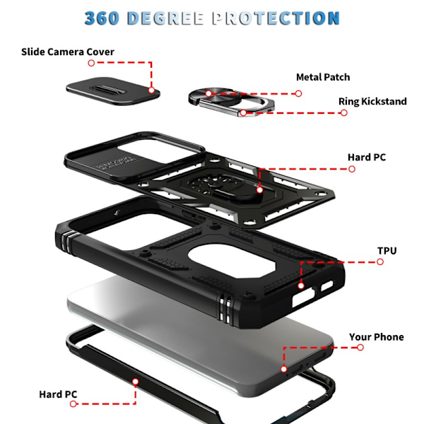 Samsung S23 Plus Hybridskal med Ringhållare & Kameraskydd - Svart