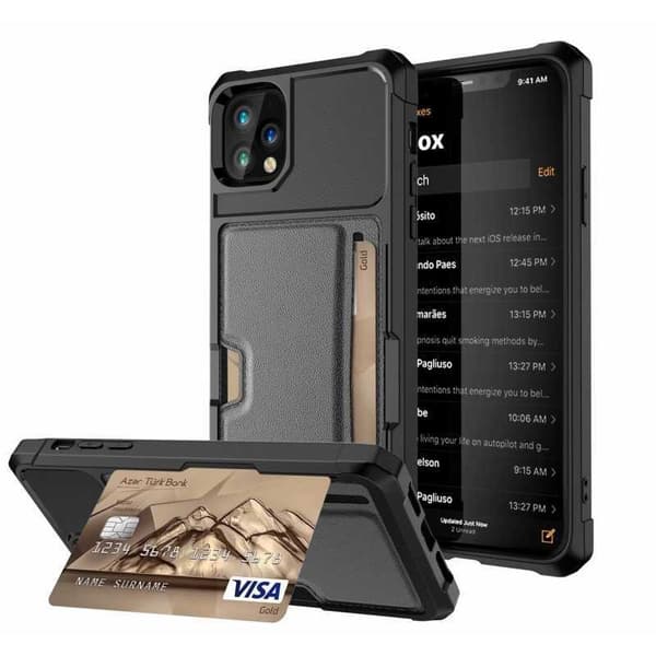 iPhone 11 Pro Max Stöttåligt Skal med Kortfack Solid V2 Svart