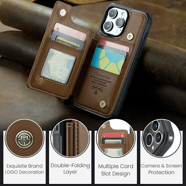CaseMe Shockproof Cover Kortholder Stander 4-rums iPhone 11 Pro Brun