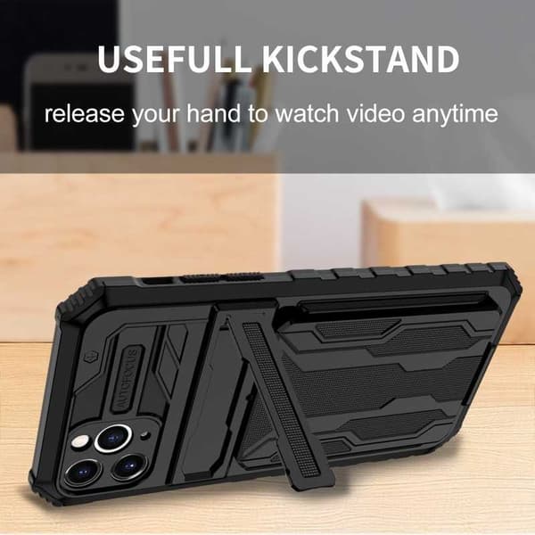 iPhone 11 Pro Max Iskunkestävä kansi Jalusta ja korttipaikka ThinArmor V3 Black