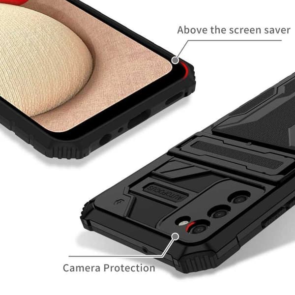 Samsung A02s Stöttåligt Skal Kickstand & Kortfack ThinArmor V3 Black