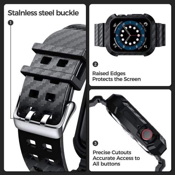 Apple Watch 42/44/45/49 mm armbånd med Carbon Design Black