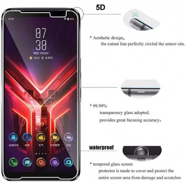 ROG Phone 3 Härdat glas 0.26mm 2.5D 9H Transparent
