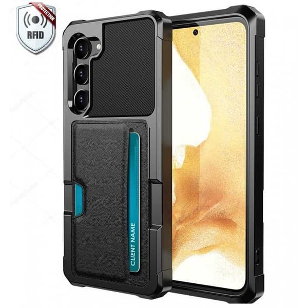 Samsung S23 Iskunkestävä kansi korttipaikalla Solid V2 Black
