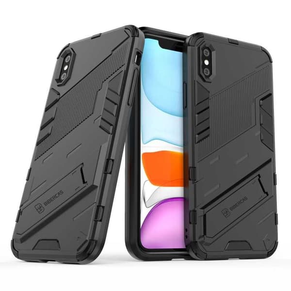 iPhone X / XS Iskunkestävä kotelo jalustalla ThinArmor V2 Mörkgrön