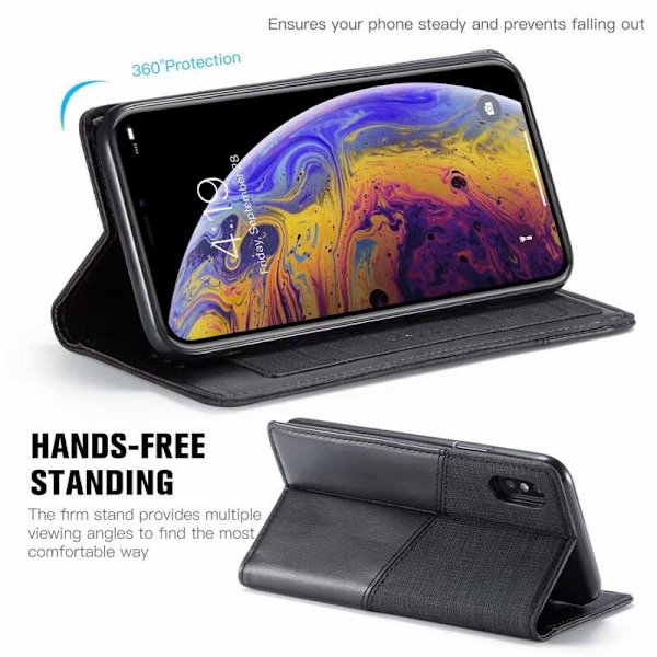 iPhone XS / X Elegant Fodral i PU-Läder med RFID Block Svart