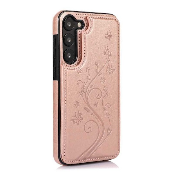 Samsung S23 Iskunkestävä Kannen korttiteline 3-POCKET Flippr V2 Pink gold