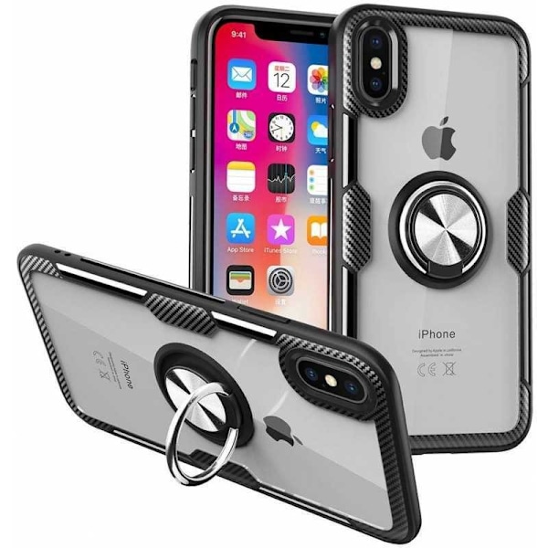 iPhone XS Max Praktisk stødsikkert cover med ringholder V4 Black