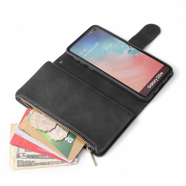 Samsung S10e multifunktionelt pung etui Lynlås 8-rum Black