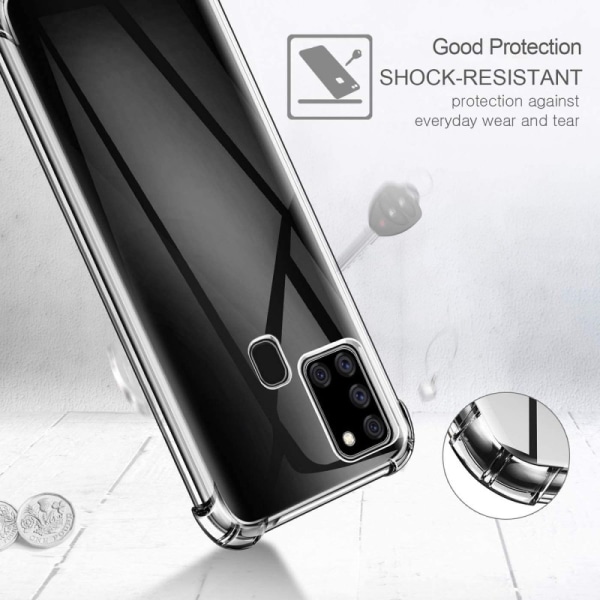 Samsung A21:n iskuja vaimentava silikonikotelo Shockr Transparent