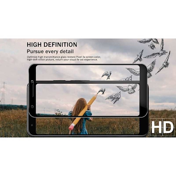 2-PACK Google Pixel 3a Tempered Glass 0,26mm 2,5D 9H Fullframe Transparent