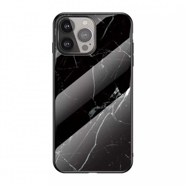 iPhone 14 Pro Max Marble Shell 9H hærdet glas bagside glas bagside V2 MultiColor Svart/Vit