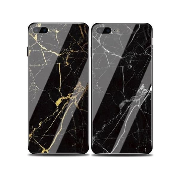 iPhone 7 Marble Shell 9H Bagside af hærdet glas Black Variant 2
