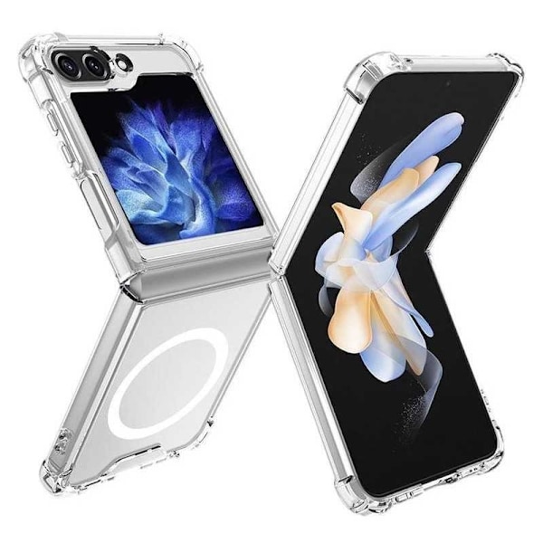 Samsung Z Flip 5 läpinäkyvä iskunvaimenninkotelo, MagSafe-yhteensopiva Transparent