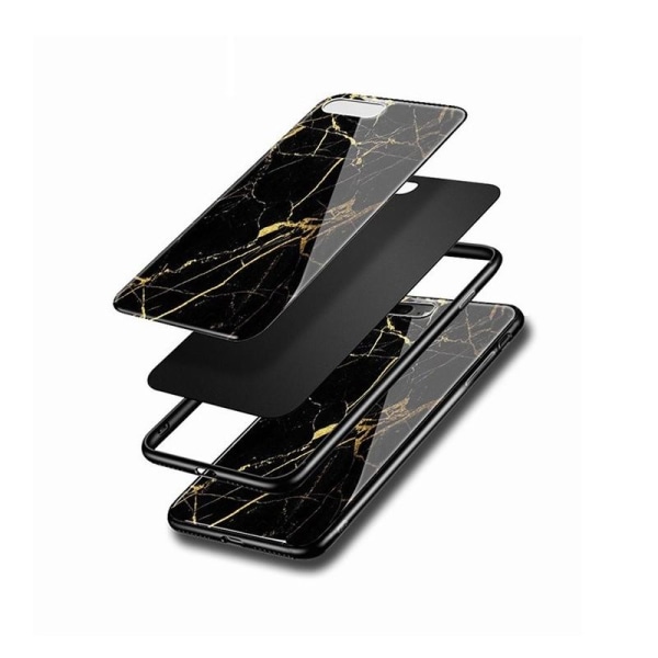 iPhone 7 Marble Shell 9H Bagside af hærdet glas Black Variant 2