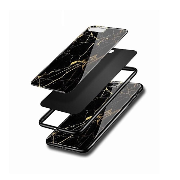 iPhone 7 Marble Shell 9H Bagside af hærdet glas Black Variant 2