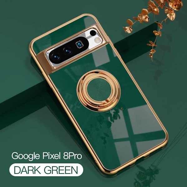Tyylikäs ja iskunkestävä Google Pixel 8 Pro -kotelo, jossa on Flawless sormusteline Mörkgrön