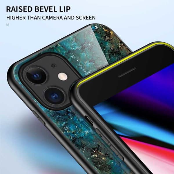 iPhone 12 Mini Marble Shell 9H karkaistu lasi tausta Glassback V2 Green Emerald Green