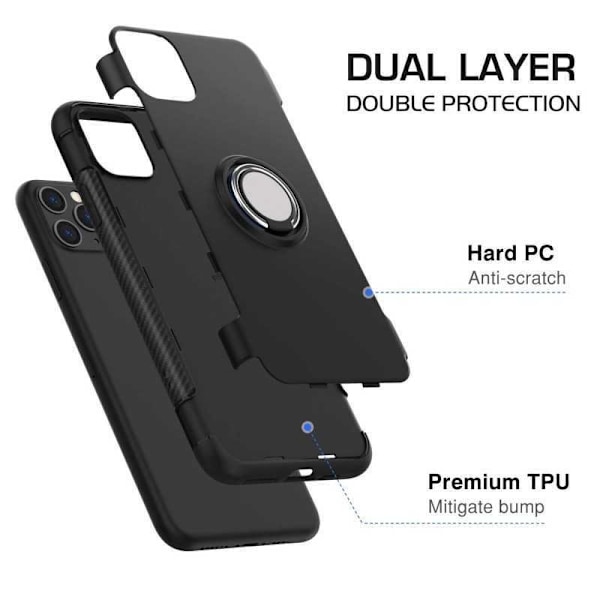 iPhone 11 Pro Praktisk Stöttåligt Skal med Ringhållare V2 Svart
