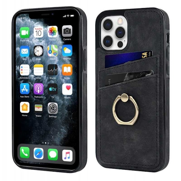 iPhone 11 Pro Max Mobilskal med Korthållare Retro V4 Svart