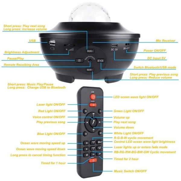 Star Projector Space Lamp LED med indbygget Bluetooth-højttaler Black