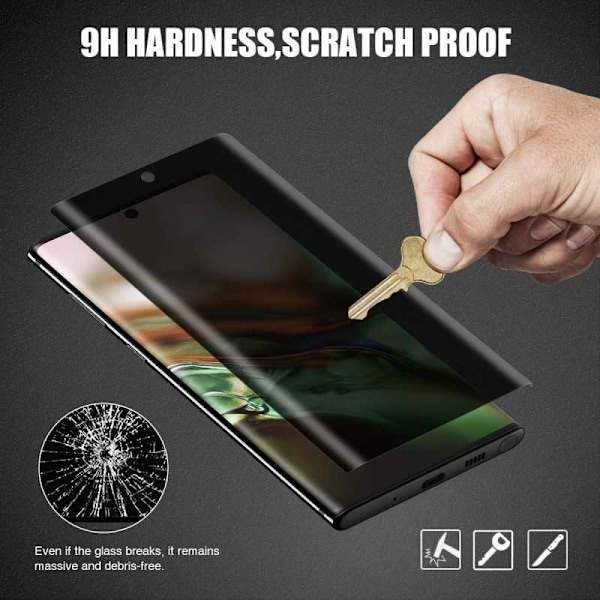 Samsung Note 10 Plus Privacy FullFrame Härdat glas 0.26mm 3D 9H Transparent