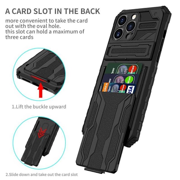 iPhone 13 Pro Max Slagfast Shell Kickstand & kortrum ThinArmor V3 Black