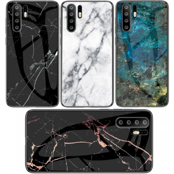 Huawei P30 Pro Marble Shell 9H hærdet glas bagside glas bagside Black Svart/Vit