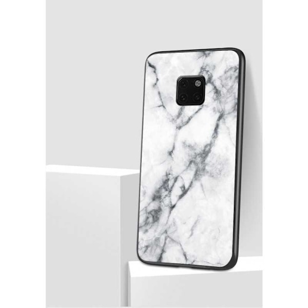 Huawei Mate 20 Pro Marmorskal 9H Härdat Glas Baksida Glassback V2 Black Svart/Vit