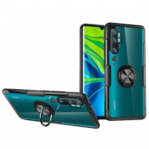Xiaomi Mi Note 10 / 10 Pro Praktisk stødsikkert cover med ringholder V4 Black
