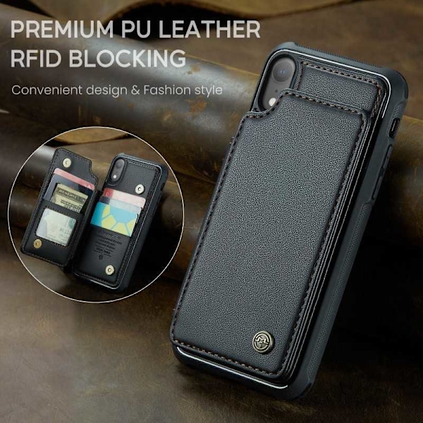 CaseMe Shockproof Cover Kortholder Stander 4-rums iPhone XR Sort