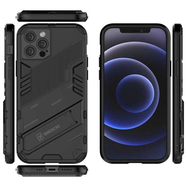 iPhone 12 Pro stødsikkert etui med Kickstand ThinArmor V2 Svart
