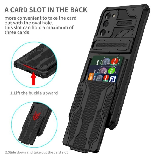 Samsung Note 20 Iskunkestävä kansi Jalusta ja korttipaikka ThinA Black