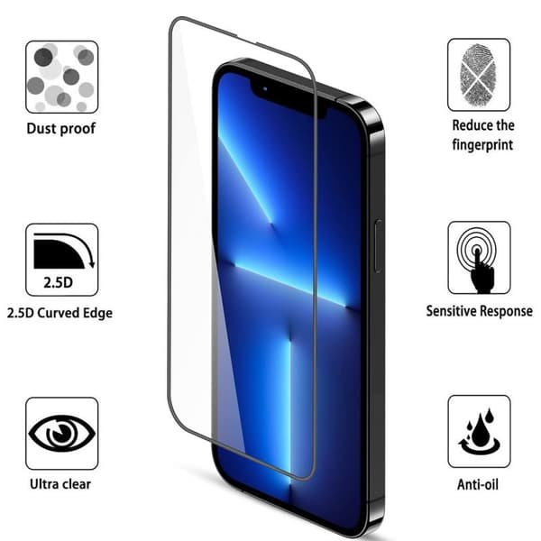 iPhone 14 Max FullFrame 0,26 mm 2,5D 9H karkaistu lasi Transparent