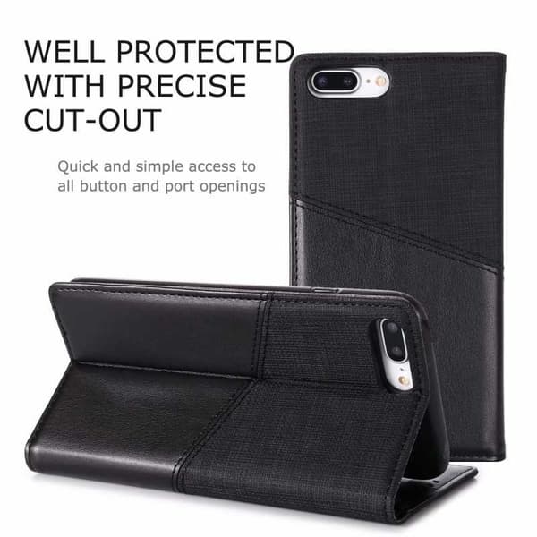 Tyylikäs iPhone 7 Plus -kotelo PU-nahkaa ja RFID-esto Black