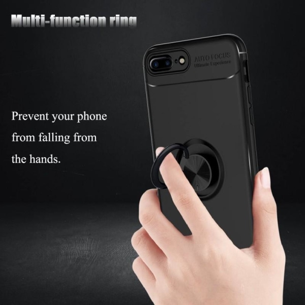 iPhone 7 Plus Käytännöllinen iskunkestävä kotelo sormustelineell Black