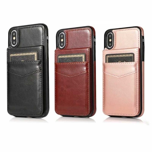 iPhone XS Max Mobilskal Korthållare 5-FACK Retro V3 Svart