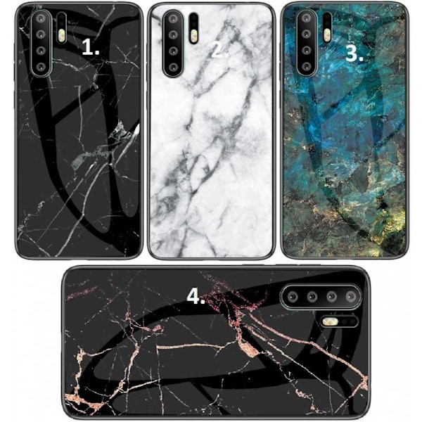 Huawei P30 Pro Marble Shell 9H hærdet glas bagside glas bagside V2 Black Svart/Vit