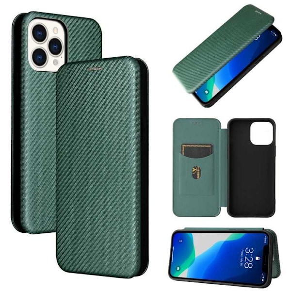 iPhone 13 Pro Max Flip Case Kortrum CarbonDreams Grön