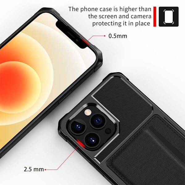 iPhone 13 Pron iskunkestävä kotelo korttipaikalla Solid V2 Black