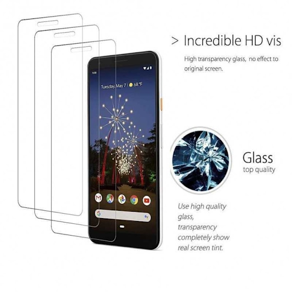 2-PAK Google Pixel 3a Hærdet glas 0,26 mm 2,5D 9H Transparent