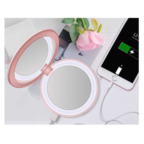 Kompakti meikkipeili LED-valolla ja Powerbankilla Rosa