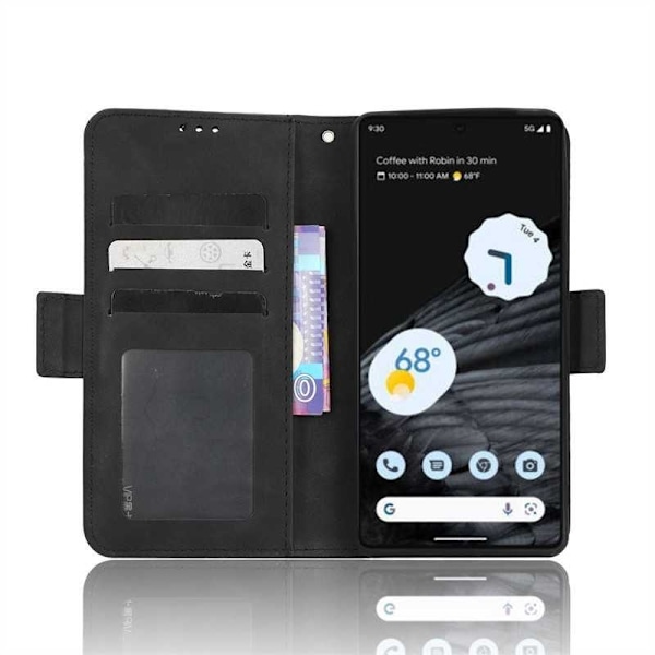 Google Pixel 7A pung etui PU læder 6-LOMMES Winston V3 Black