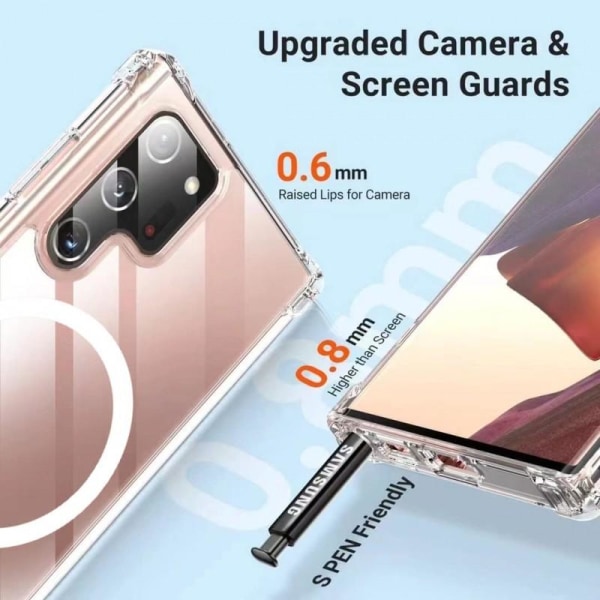 Samsung S21 Ultra läpinäkyvä iskunvaimenninkotelo, MagSafe-yhtee Transparent