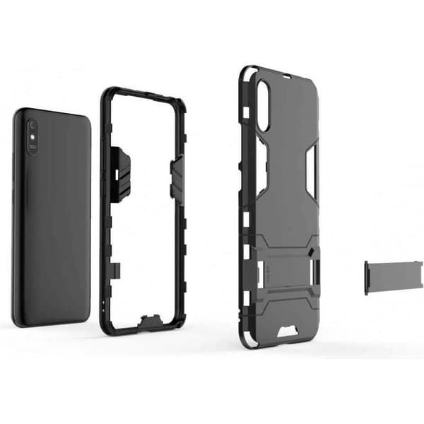 Redmi 9A iskunkestävä kotelo jalustalla ThinArmor Black
