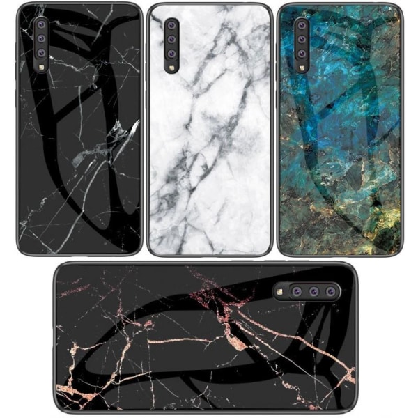 Samsung A7 2018 Marble Shell 9H hærdet glas bagside glas bagside V2 Black Svart/Guld