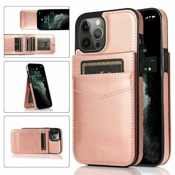 iPhone 15 Mobil Cover Kortholder 5-SLOT Retro V3 Brun