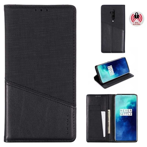 OnePlus 7T Pro Elegant Fodral i PU-Läder med RFID Block Svart