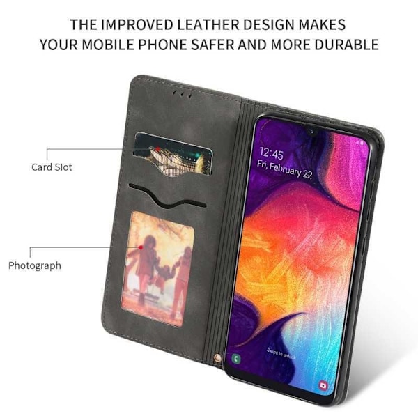 Samsung A50 Flipfodral Kortfack Mocka Svart
