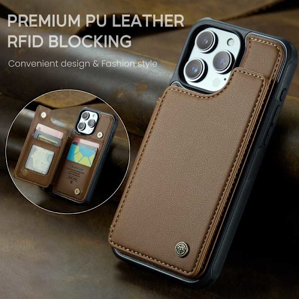 CaseMe Shockproof Cover Kortholder Stander 4-rums iPhone 14 Pro Brun
